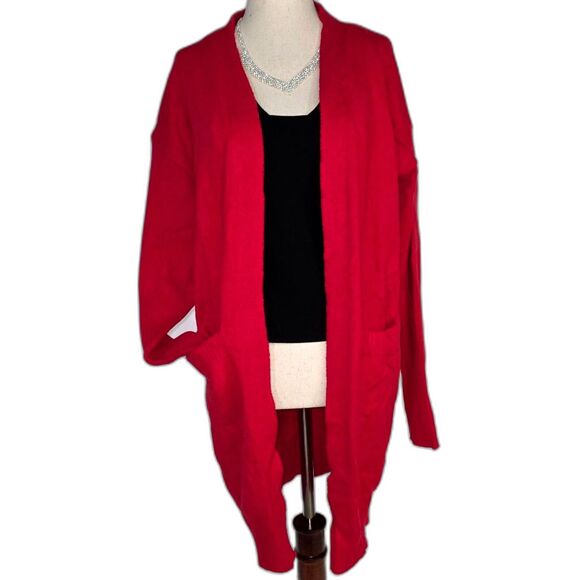 True Red Soft Open Cardigan with Pockets & Fitted Sleeves, Size Large - Picture 4 of 10